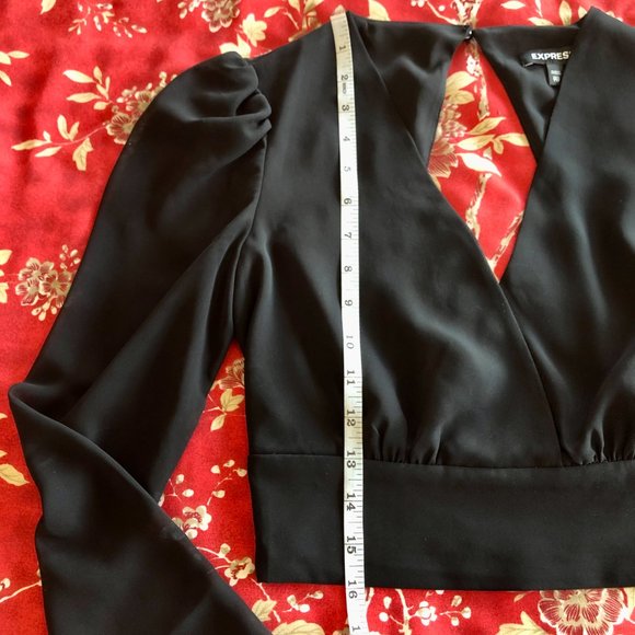 Stunning Express Puff-Shoulder V-Front Open-Back Long-Sleeve Crop Blouse XXS - Picture 11 of 16